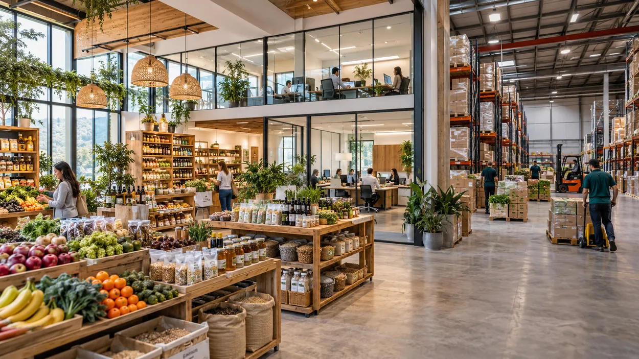 Tienda y almacén en un entorno de comercio integrado